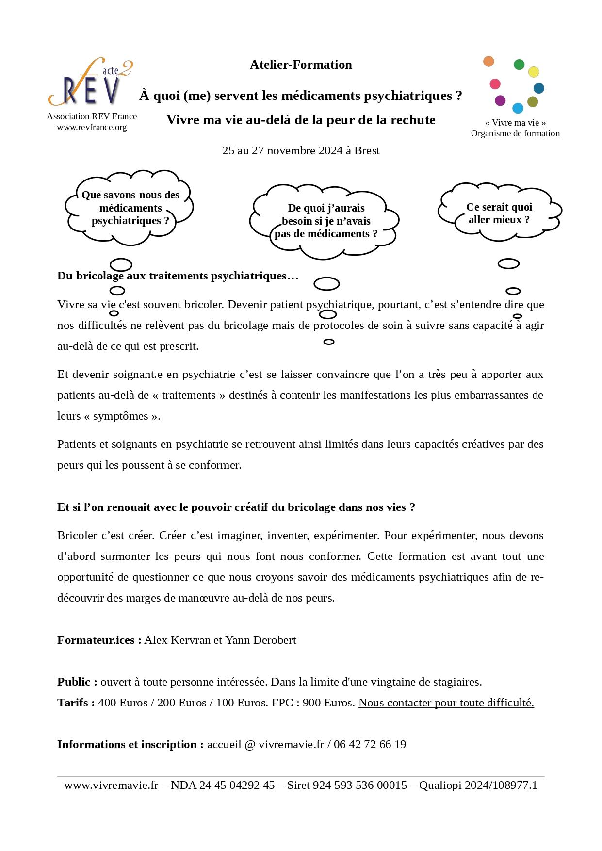 Atelier-formation « A quoi (me) servent les médicaments psychiatriques ? Vivre ma vie au-delà de la peur de la rechute ! »